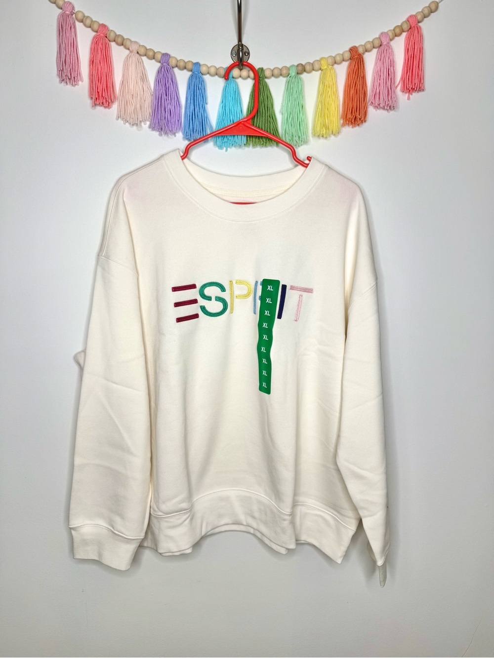 Esprit Retro 80s Cream Embroidered Rainbow Logo Viral Crewneck Sweatshirt XL NWT - Picture 3 of 14